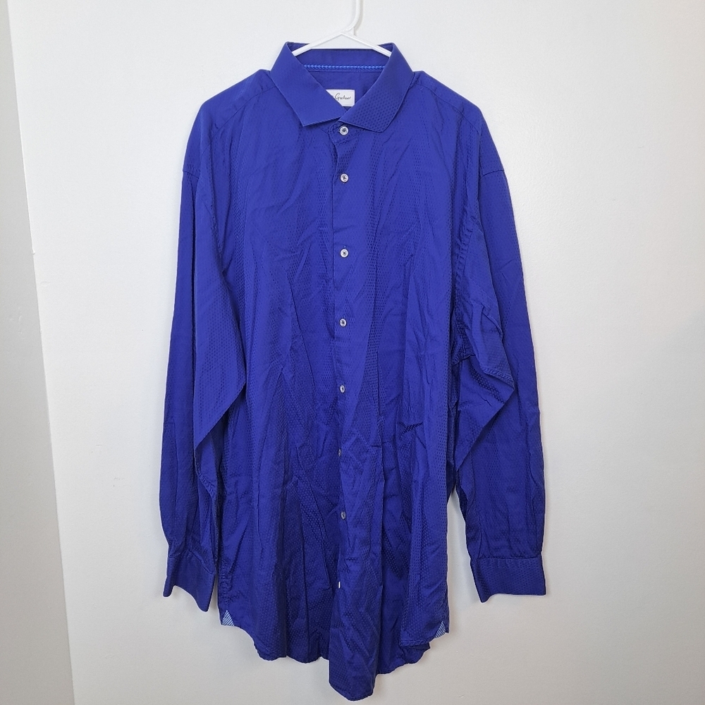 Robert Graham Blue Woven‎ Classic Long Sleeve Button Down Shirt Size 37 Tall